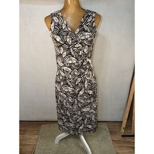 Joseph Ribkoff Black White Leaf Design Dress Rhinestone Accents Size 10